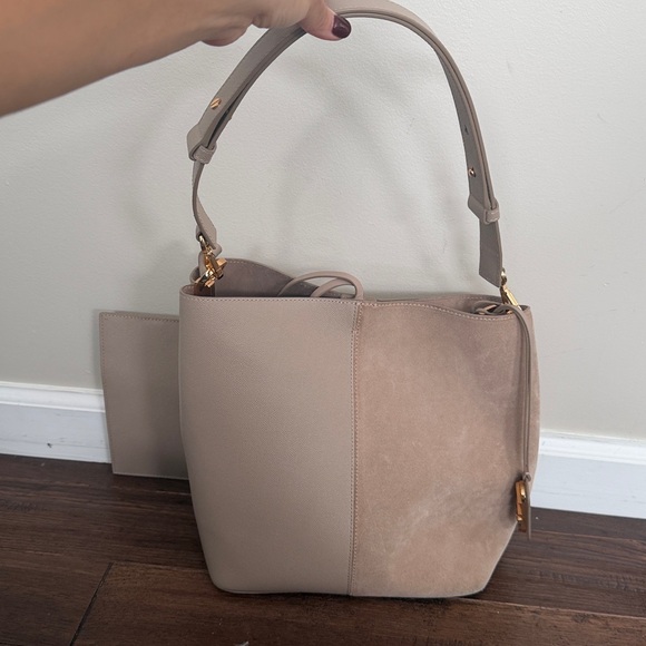 Authentic Stuart Weitzman 50/50 tote bag suede and leather - beige/taupe - Picture 2 of 3